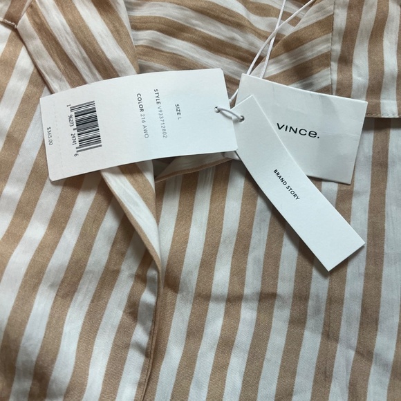 NWT Vince  Coastal Stripe Shaped-Collar Shirt size large tan and white stripe - Picture 5 of 6